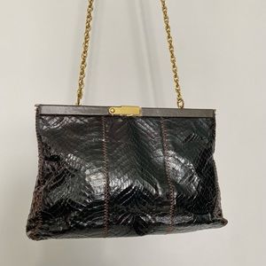 Vintage Snakeskin gold chain clutch shoulder bag